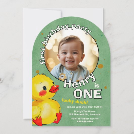 愛らしいイエローアクリングファースト誕生日 お洒落 招待状 (正面)