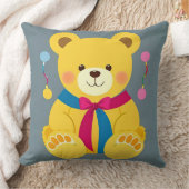 愛らしいイエローテディベア クッション (ブランケット)