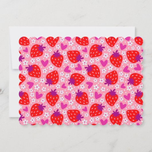 愛らしいイチゴの最初の誕生日パーティー 招待状 (裏面)