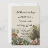 愛らしいイラストの花 木 鹿 ベビーシャワー 招待状 (正面)