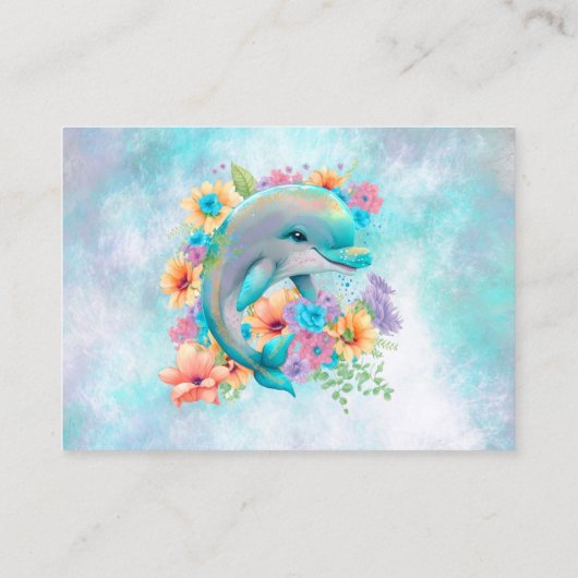 愛らしいイルカと花模様のベビー本 名刺 (裏面)