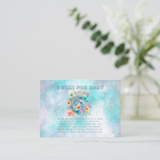 愛らしいイルカと花模様のベビー本 名刺 (スタンド正面)