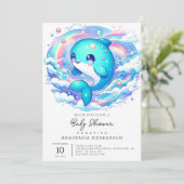 愛らしいイルカの赤ちゃんシャワー 招待状 (スタンド正面)