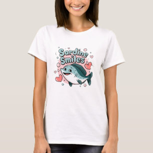 愛らしいイワシのグラフィックかわいいファン Tシャツ
