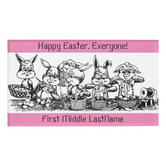 愛らしいイースターのウサギの大きい長方形の名札 名札 (正面)