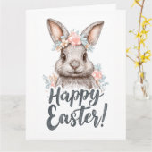 愛らしいイースターのペイントうさぎ カード (黄色い花)