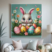 愛らしいイースターウサギとカラフルな卵 ポスター