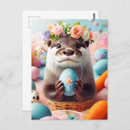 愛らしいイースターオッター ポストカード (正面/裏面)