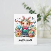 愛らしいイースターカウバニーでブループレイドスーツ ポストカード (スタンド正面)