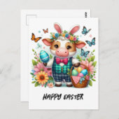 愛らしいイースターカウバニーでブループレイドスーツ ポストカード (正面/裏面)