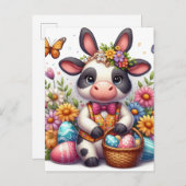 愛らしいイースターカウバニーと卵 ポストカード (正面/裏面)