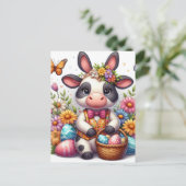 愛らしいイースターカウバニーと卵 ポストカード (スタンド正面)