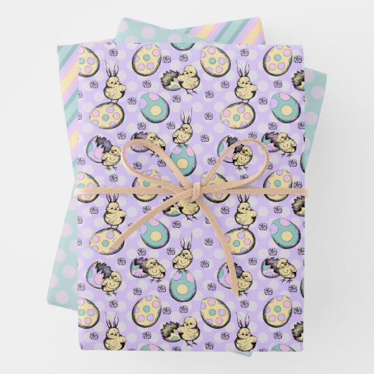 愛らしいイースタースケッチとパステルイースターパターン ラッピングペーパーシート (インサイチュ)