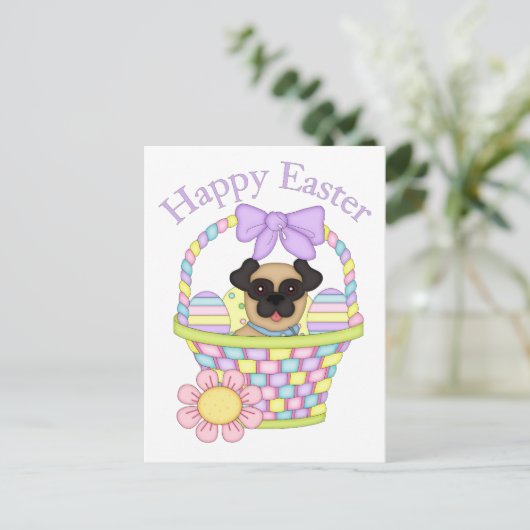 愛らしいイースターバスケットのティーズと贈り物 シーズンポストカード (スタンド正面)
