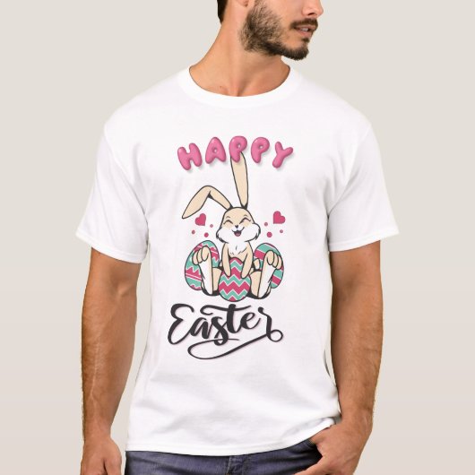 愛らしいイースターバニーからのハッピーイースター Tシャツ (正面)