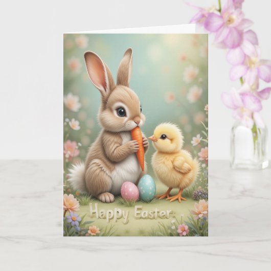 愛らしいイースターバニーとシック春グリーティング カード (蘭)