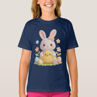 愛らしいイースターバニーとチックのペア pastel 春のアート tシャツ
