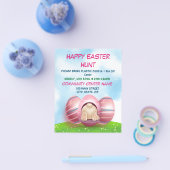 愛らしいイースターバニーとピンクのストライプ卵のイースター チラシ (シングル)