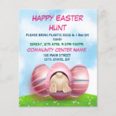 愛らしいイースターバニーとピンクのストライプ卵のイースター チラシ (正面)
