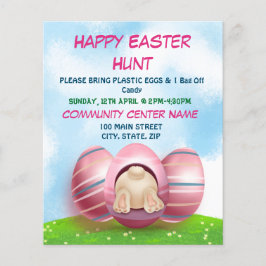 愛らしいイースターバニーとピンクのストライプ卵のイースター チラシ