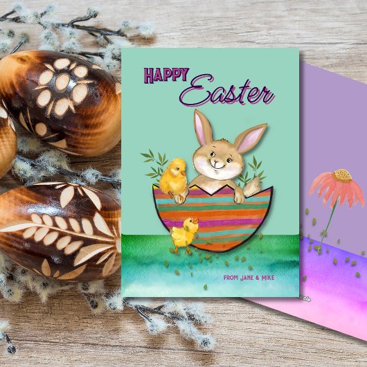 愛らしいイースターバニーと雛 シーズンカード