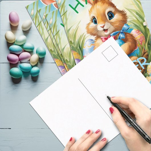 愛らしいイースターバニーウサギと卵 ポストカード