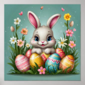 愛らしいイースターバニーカラフルエッグ春花 ポスター (正面)
