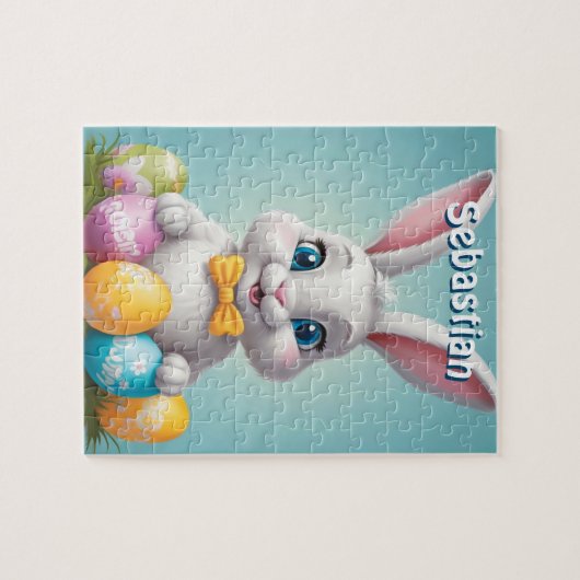 愛らしいイースターバニーキッズパーソナライズされた ジグソーパズル (横)