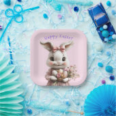 愛らしいイースターバニーピンクの弓色の卵 ペーパープレート (パーティー)