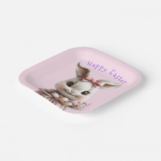 愛らしいイースターバニーピンクの弓色の卵 ペーパープレート (傾斜あり)