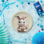 愛らしいイースターバニーピンクの弓色の卵 ペーパープレート (パーティー)