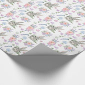 愛らしいイースターバニー春パステルフラワーアクセント ラッピングペーパー (角)