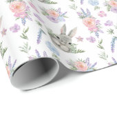愛らしいイースターバニー春パステルフラワーアクセント ラッピングペーパー (ロールコーナー)