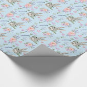 愛らしいイースターバニー春パステルフラワーブルー ラッピングペーパー (角)