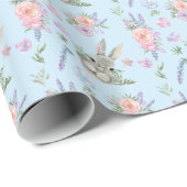 愛らしいイースターバニー春パステルフラワーブルー ラッピングペーパー (ロールコーナー)