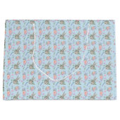 愛らしいイースターバニー春パステルフラワーブルー ラージペーパーバッグ (正面)