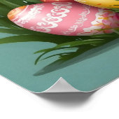 愛らしいイースターバニー カラフルな卵と春の花 ポスター (角)