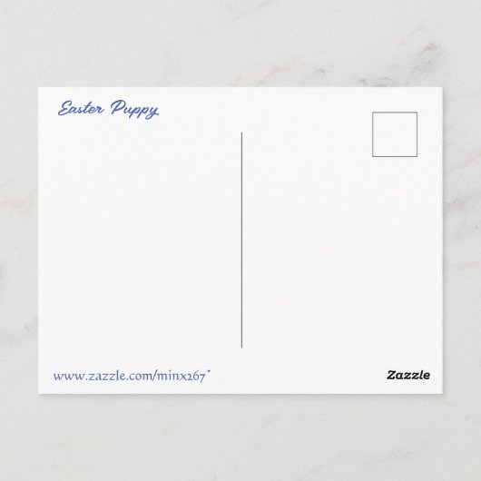 愛らしいイースターパピー、花と卵 ポストカード (裏面)