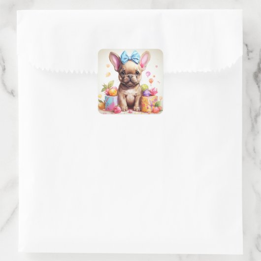 愛らしいイースターフランスのブルドッグ スクエアシール (バッグ)