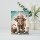 愛らしいイースターブラウンハイランド牛 ポストカード (スタンド正面)