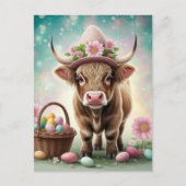 愛らしいイースターブラウンハイランド牛 ポストカード (正面)