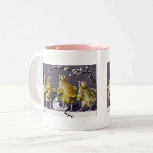 愛らしいイースターヴィンテージはがき ツートーンマグカップ (正面左)