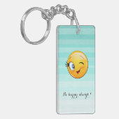 愛らしいウィンキング絵文字顔 – 常に幸せになる キーホルダー (正面左)