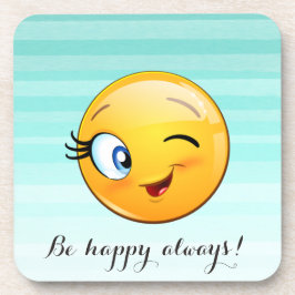 愛らしいウィンキング絵文字顔 – 常に幸せになる コースター