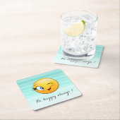 愛らしいウィンキング絵文字顔 – 常に幸せになる スクエアペーパーコースター (インサイチュ)