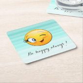 愛らしいウィンキング絵文字顔 – 常に幸せになる スクエアペーパーコースター (アングル)