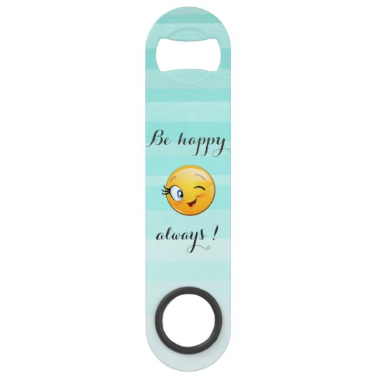 愛らしいウィンキング絵文字顔 – 常に幸せになる スピード栓抜き (正面)