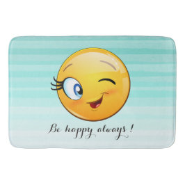 愛らしいウィンキング絵文字顔 – 常に幸せになる バスマット