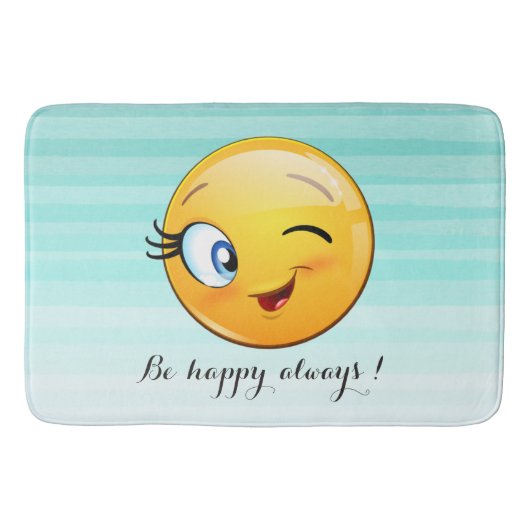 愛らしいウィンキング絵文字顔 – 常に幸せになる バスマット (正面)