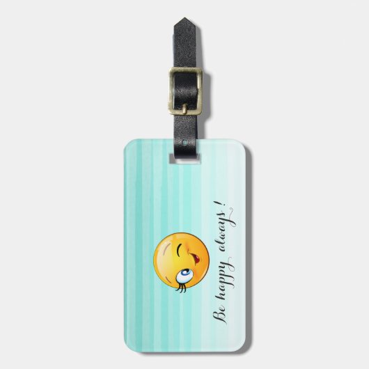 愛らしいウィンキング絵文字顔 – 常に幸せになる ラゲッジタグ (正面縦)